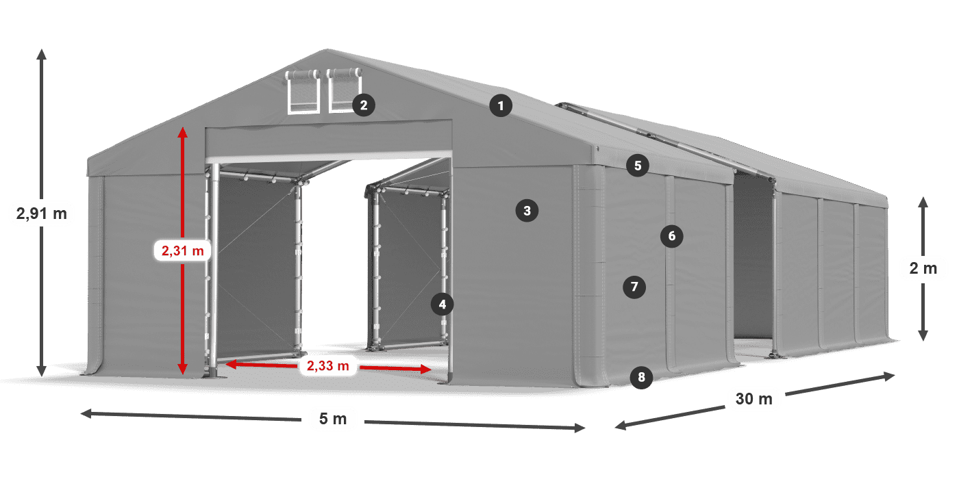 Acoperiș: FR 620 PVC Pereţi: SD 500 PVC 2m legenda