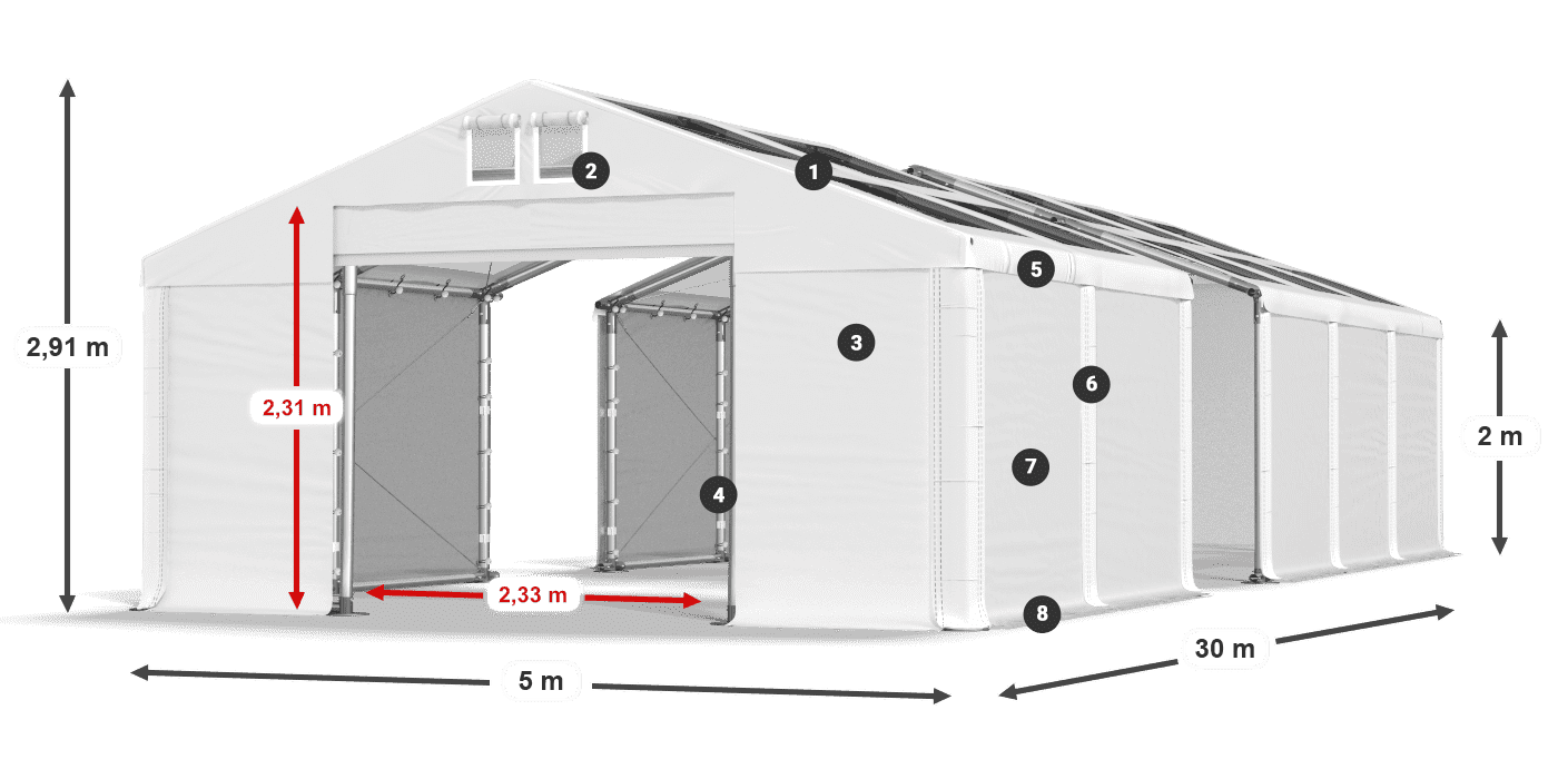Acoperiș: MS T 580 PVC Pereţi: FR 620 PVC 2m legenda