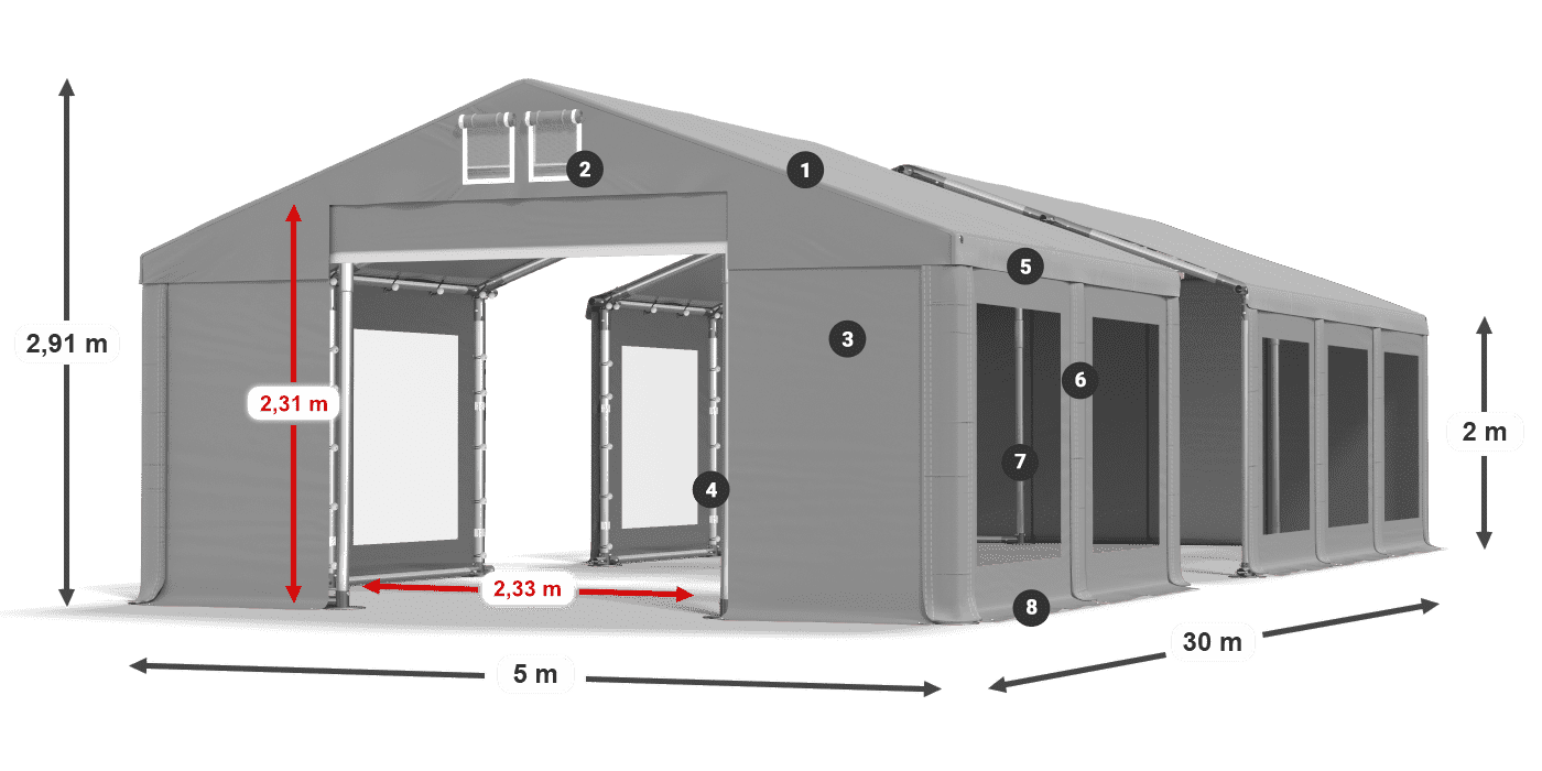 Acoperiș: MS 580 PVC Pereţi: MS 580 PVC 2m legenda