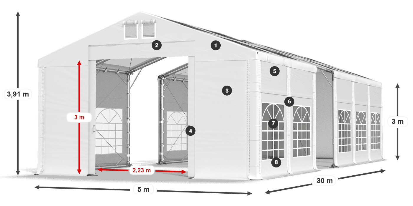 Acoperiș: MS T 580 PVC Pereţi: FR 620 PVC Legenda 3m