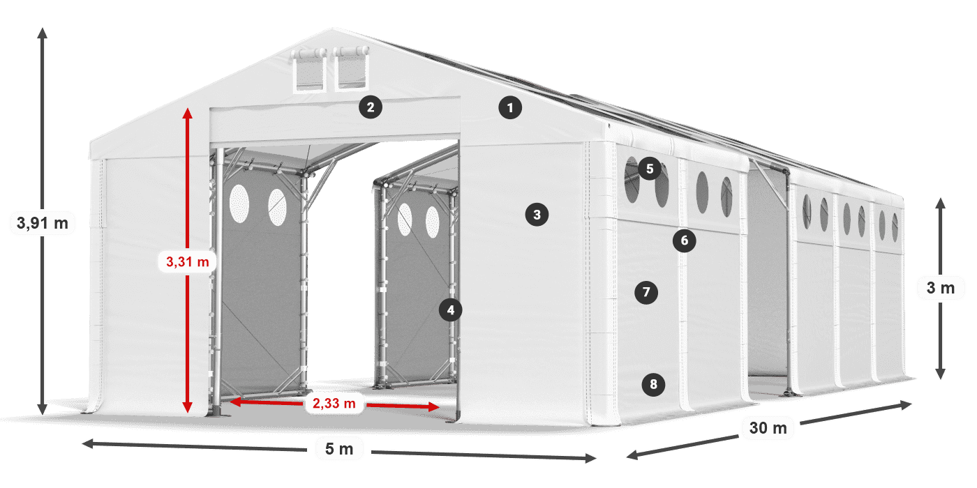 Acoperiș: MS T 580 PVC Pereţi: FR O 620 PVC Legenda 3m