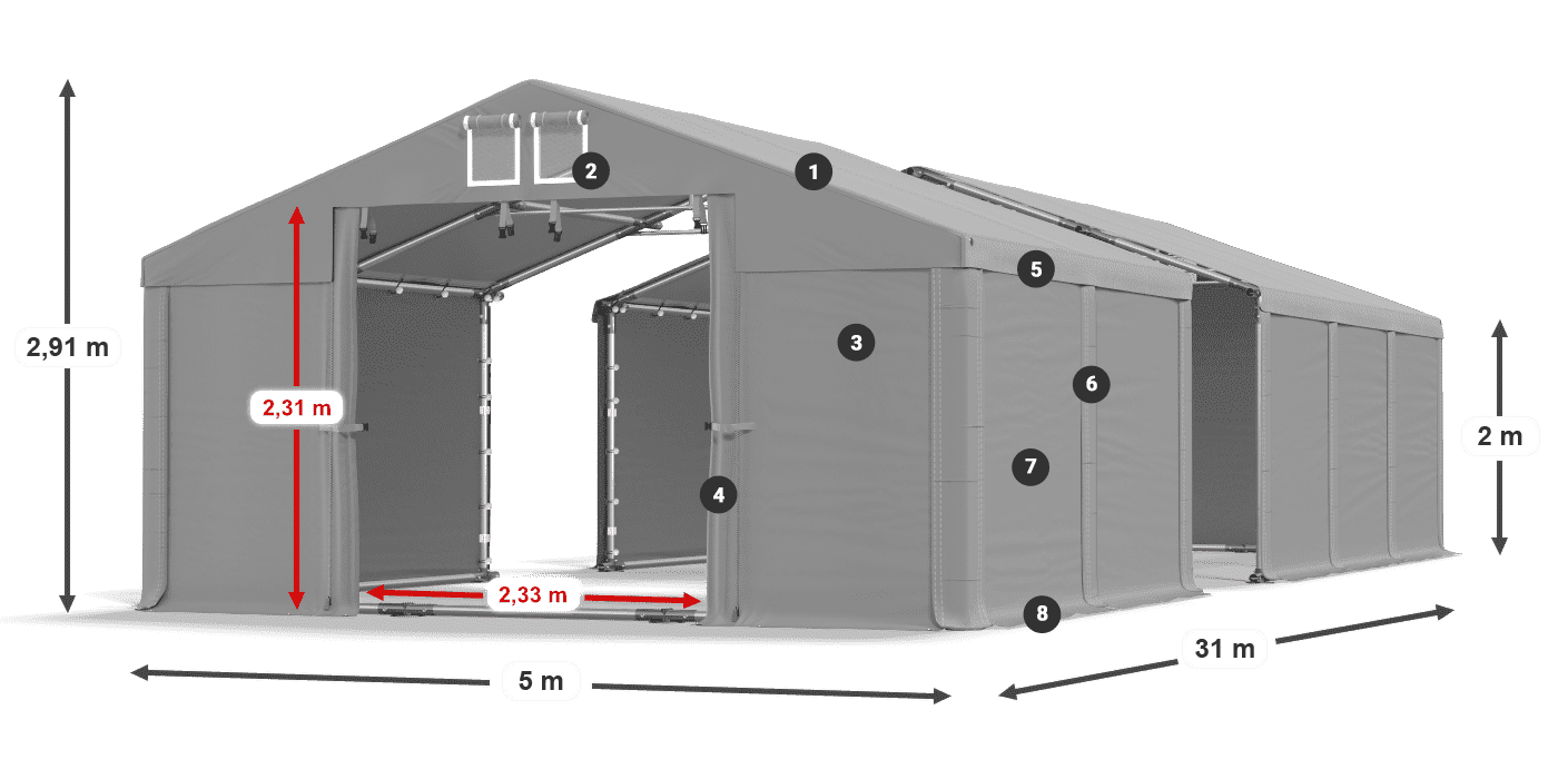 Acoperiș: FR 620 PVC Pereţi: SD 580 PVC 2m legenda