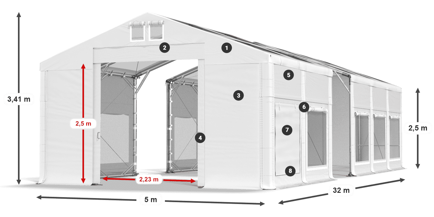 Acoperiș: MS T 580 PVC Pereţi: SD M 500 PVC legenda 2.5m