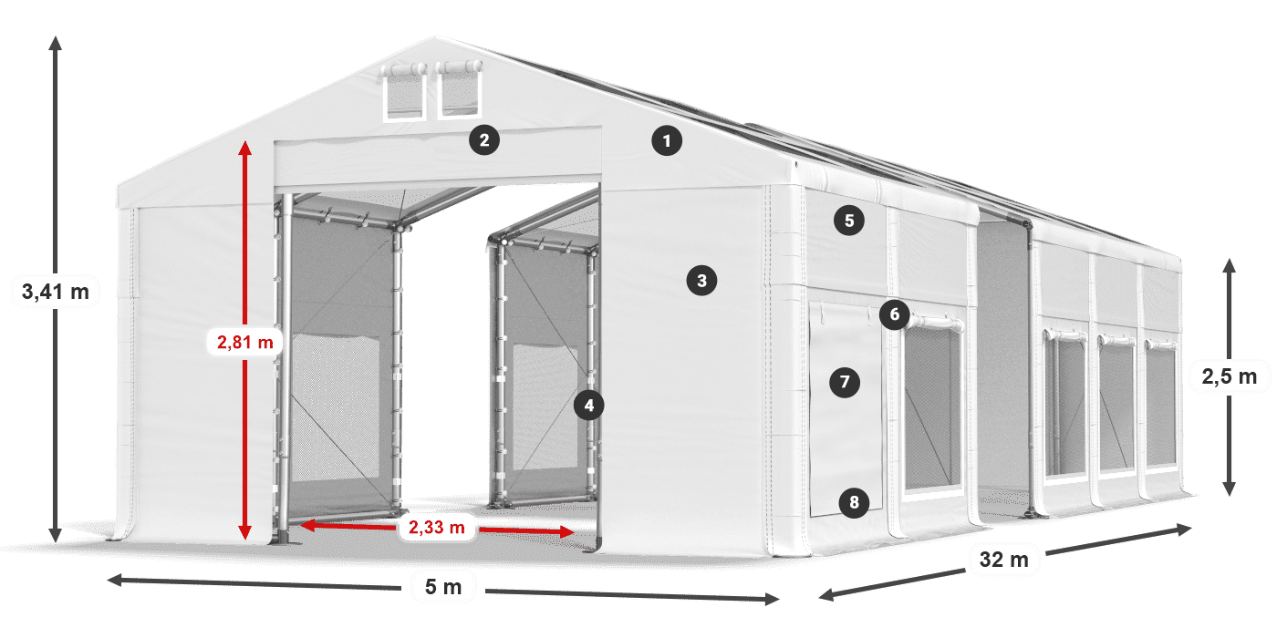 Acoperiș: MS T 580 PVC Pereţi: SD M 500 PVC legenda 2.5m