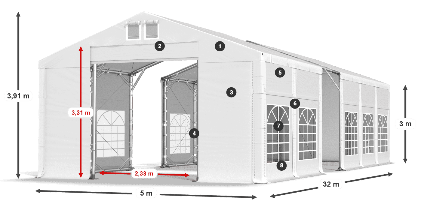 Acoperiș: MS 580 PVC Pereţi: FR 620 PVC Legenda 3m