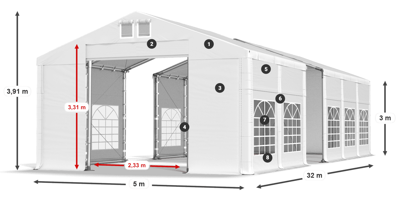 Acoperiș: MS 580 PVC Pereţi: FR 620 PVC Legenda 3m