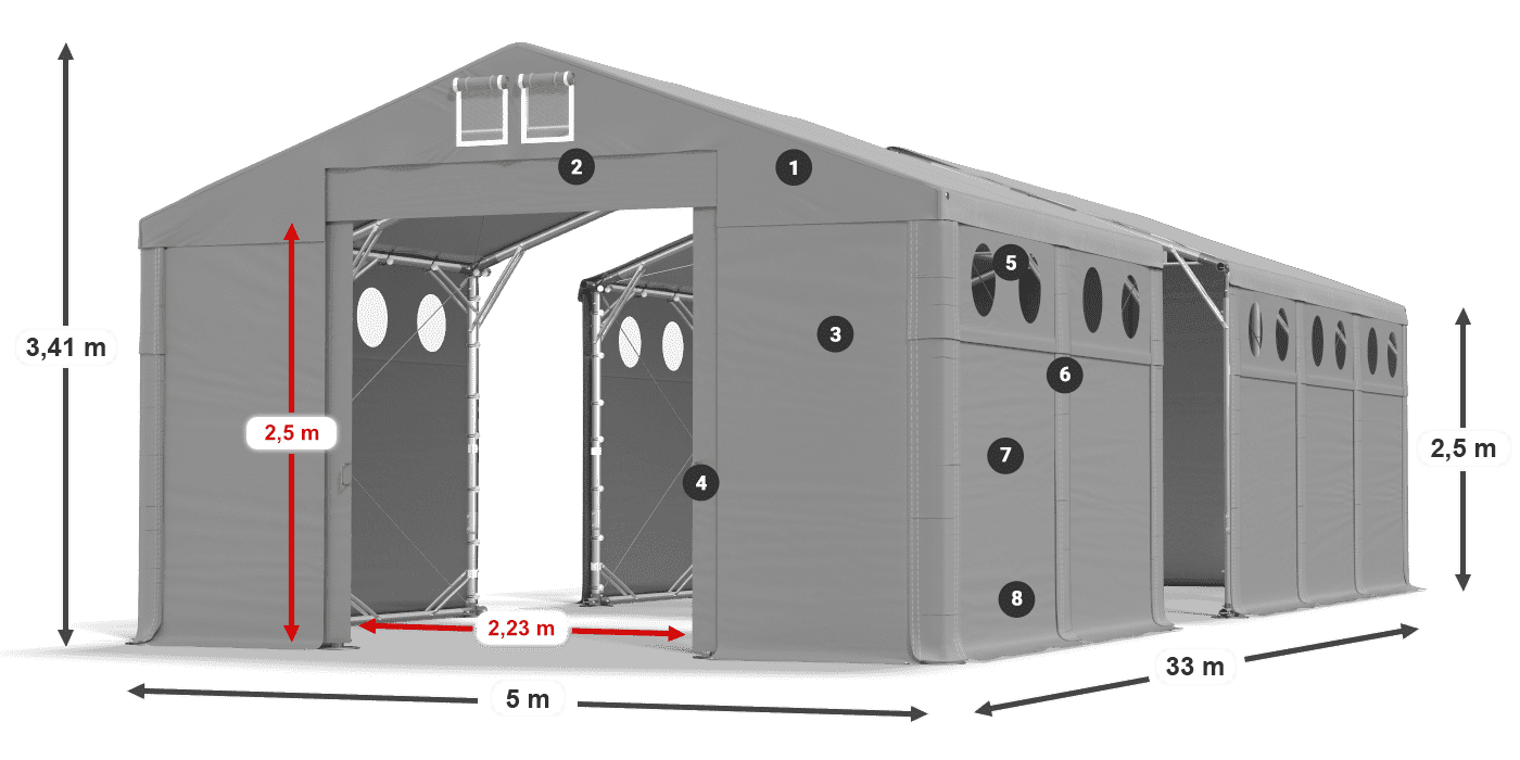 Acoperiș: MS 580 PVC Pereţi: FR O 620 PVC legenda 2.5m