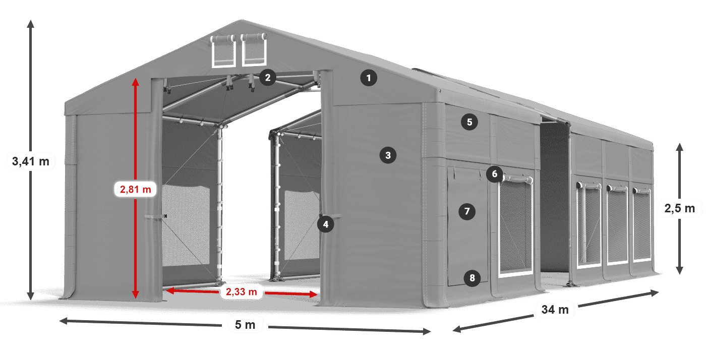Acoperiș: FR 620 PVC Pereţi: SD 500 PVC legenda 2.5m