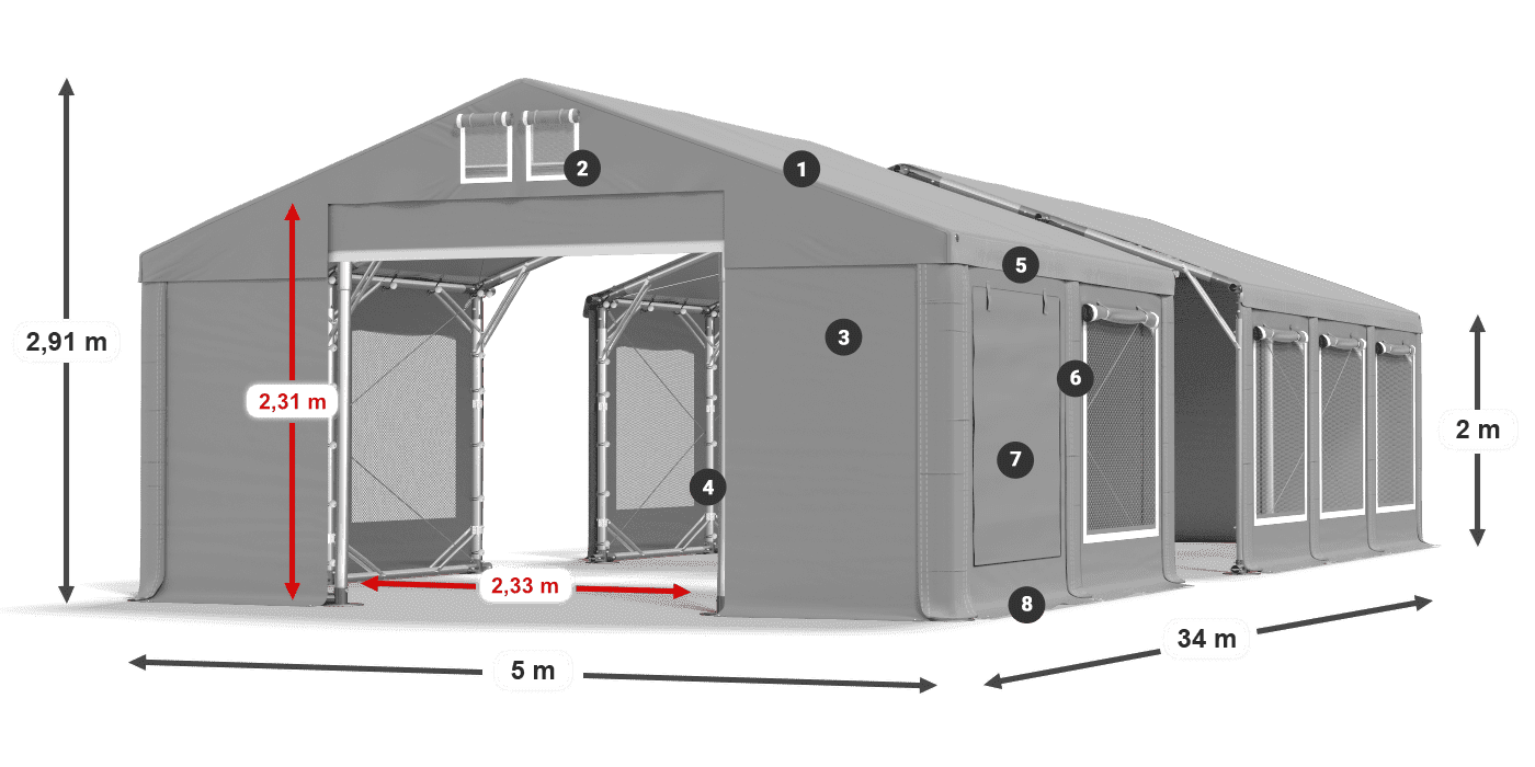 Acoperiș: MS 580 PVC Pereţi: SD M 500 PVC 2m legenda