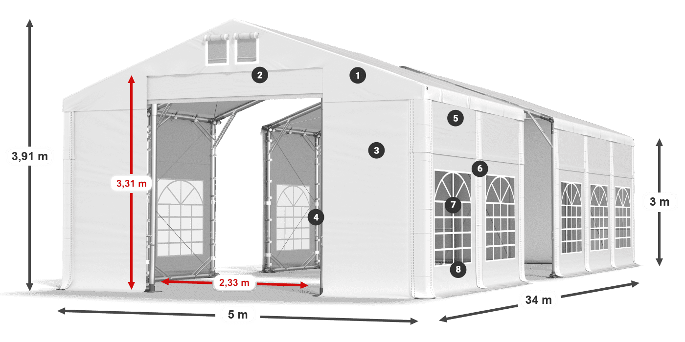 Acoperiș: MS 580 PVC Pereţi: FR 620 PVC Legenda 3m