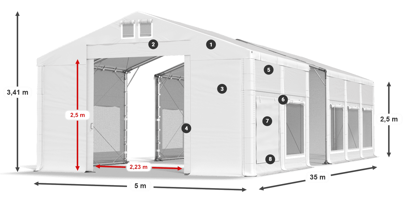 Acoperiș: FR 620 PVC Pereţi: SD 500 PVC legenda 2.5m