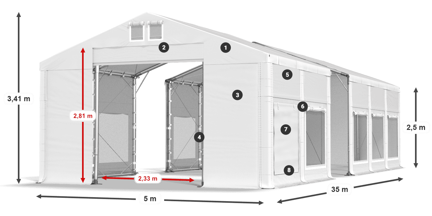 Acoperiș: FR 620 PVC Pereţi: SD 500 PVC legenda 2.5m