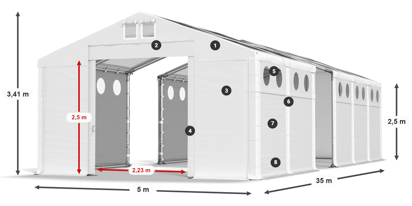 Acoperiș: MS T 580 PVC Pereţi: SD O 500 PVC legenda 2.5m