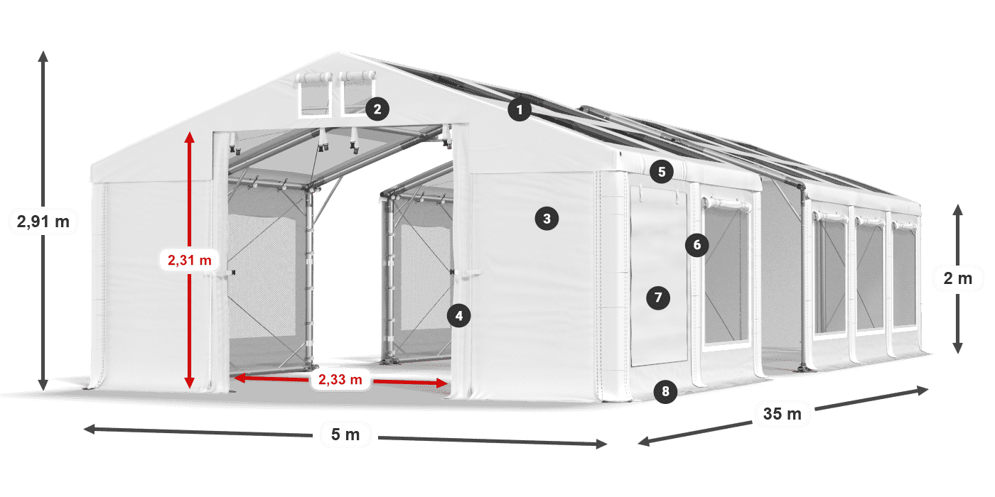 Acoperiș: MS T 580 PVC Pereţi: SDM 500 PVC 2m legenda