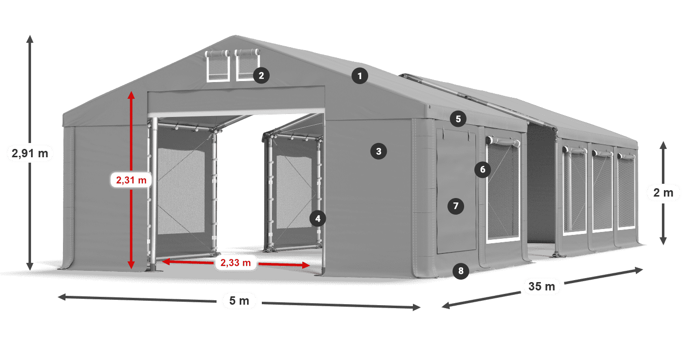 Acoperiș: MS 580 PVC Pereţi: SD M 500 PVC 2m legenda