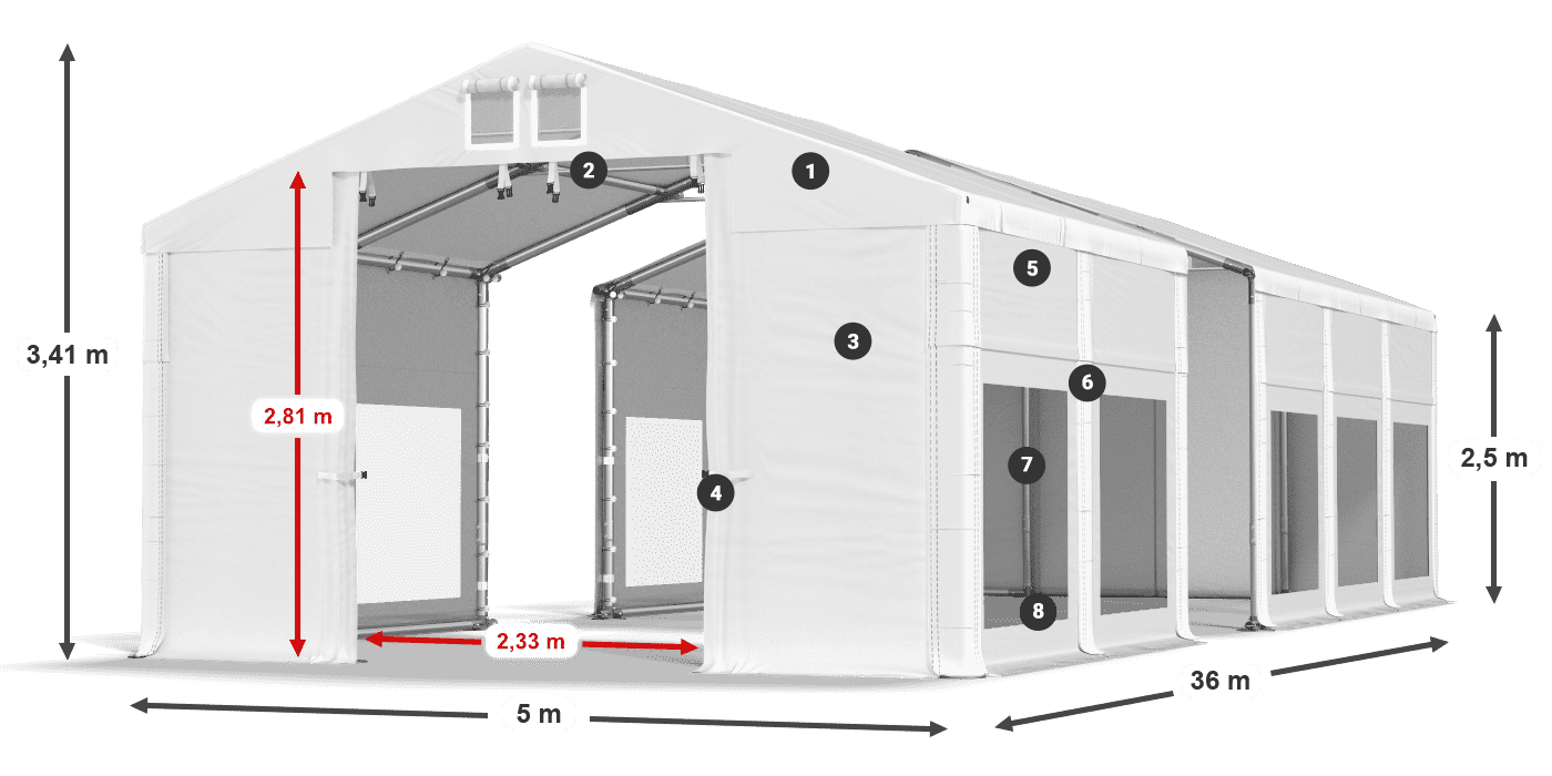 Acoperiș: MS 580 PVC Pereţi: MS 580 PVC legenda 2.5m