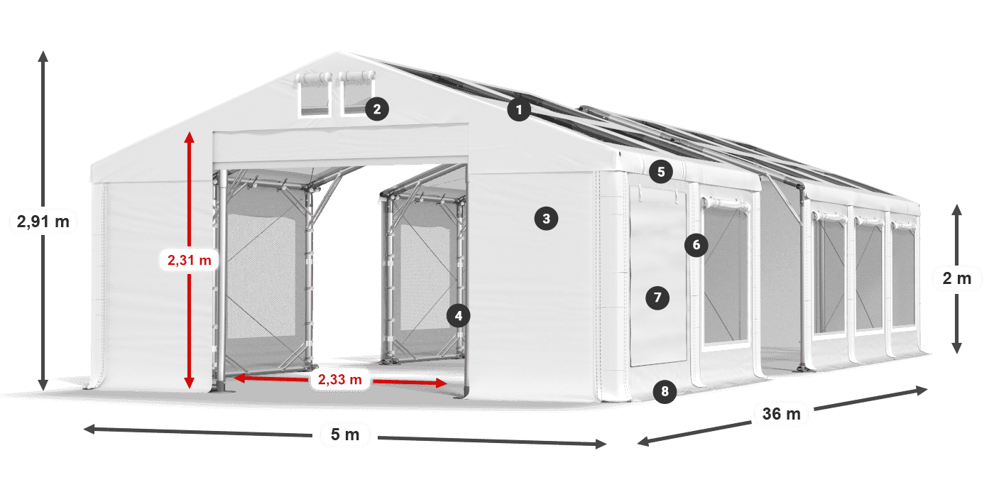 Acoperiș: MS T 580 PVC Pereţi: SDM 500 PVC 2m legenda