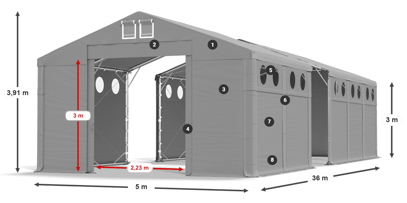 Acoperiș: MS 580 PVC Pereţi: FR O 620 PVC Legenda 3m