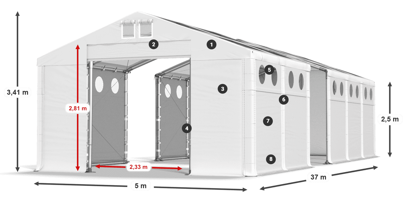 Acoperiș: MS T 580 PVC Pereţi: MS O 580 PVC legenda 2.5m