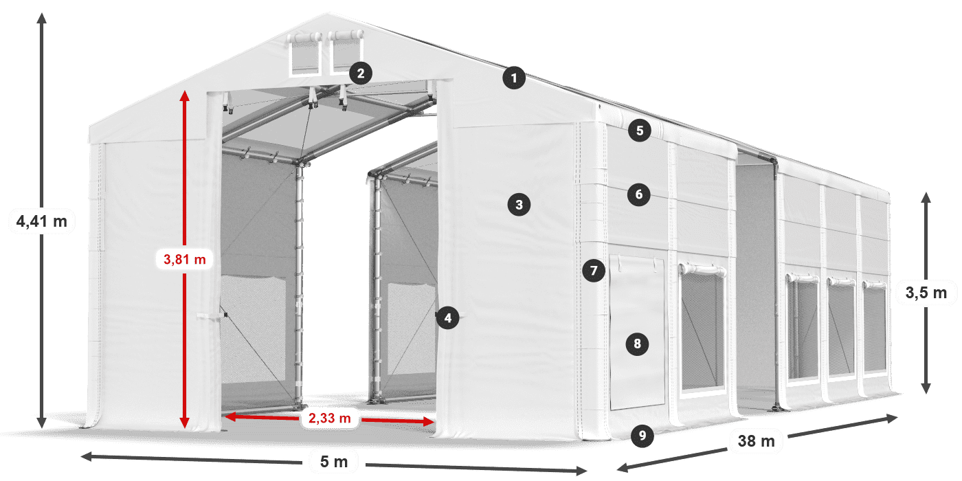 Acoperiș: MS T 580 PVC Pereţi: SD M 500 PVC legenda 2.5m