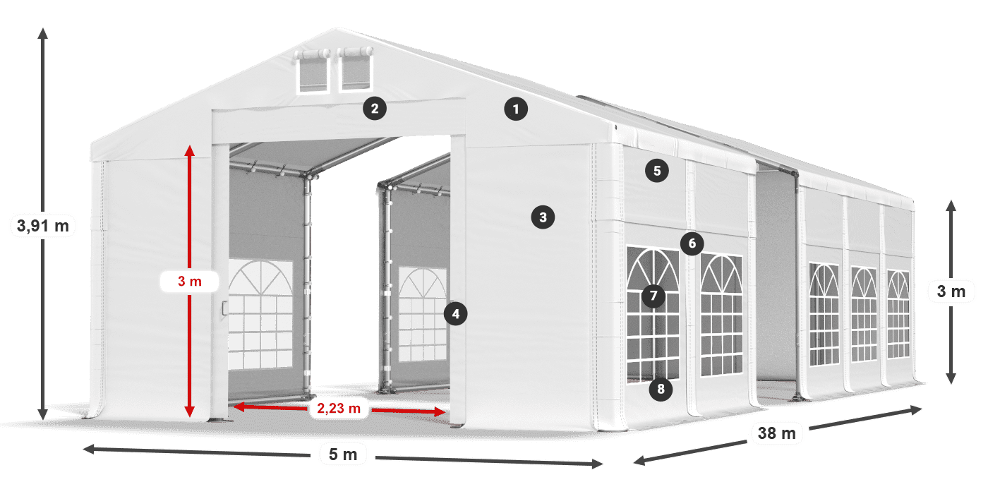 Acoperiș: SD 560 PVC Pereţi: FR 620 PVC legenda 3m