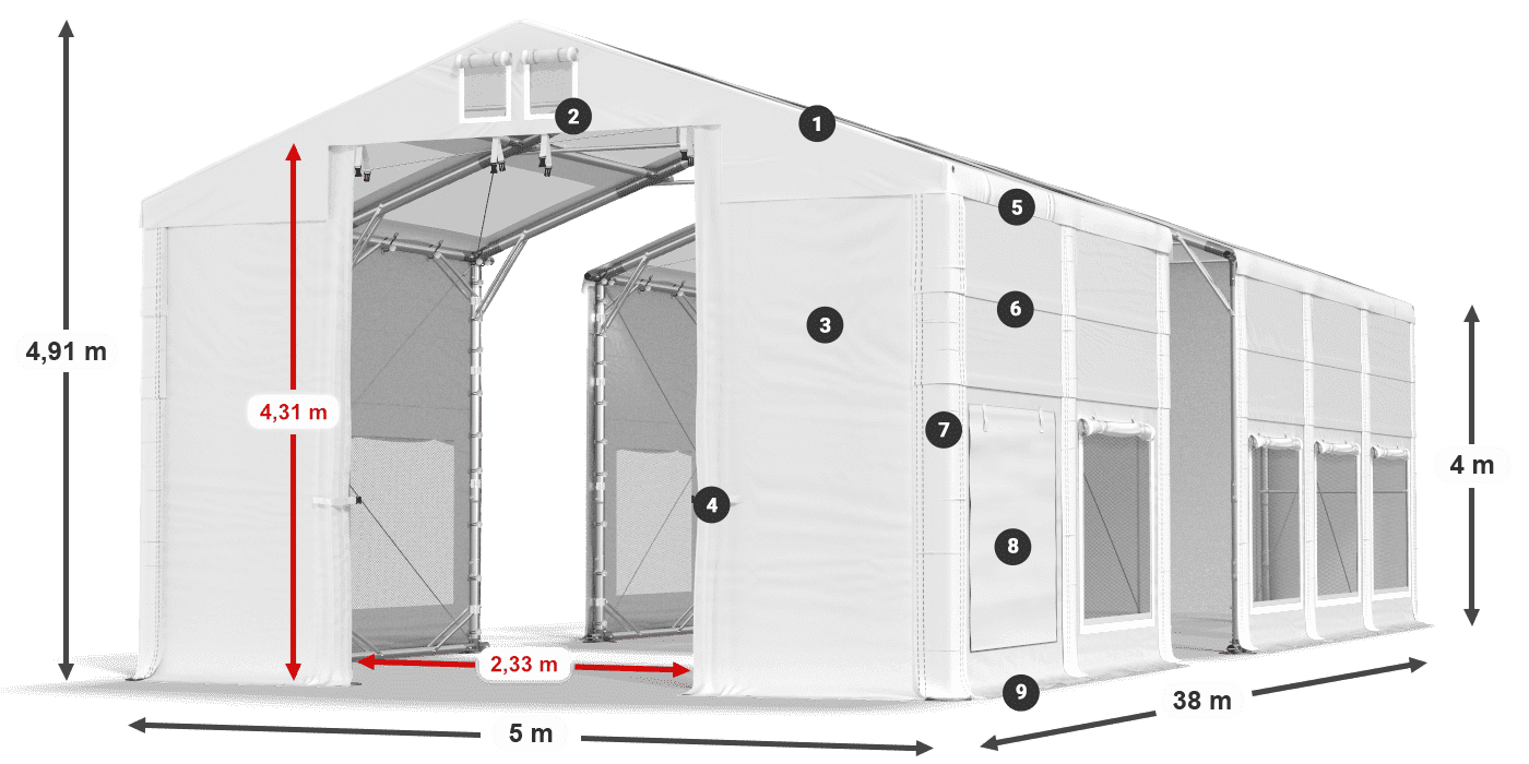 Acoperiș: MS T 580 PVC Pereţi: SD M 500 PVC Legenda 4m