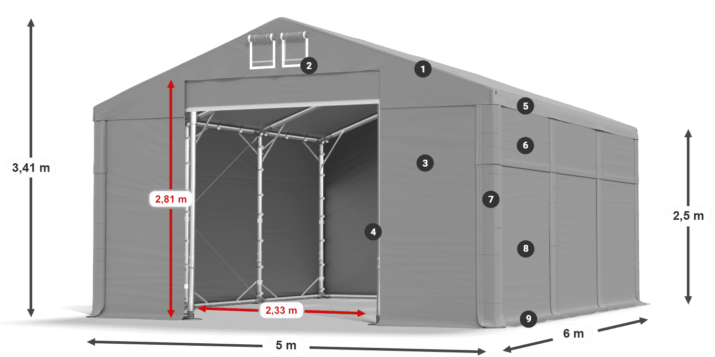 Acoperiș: FR 620 PVC Pereţi: MS 580 PVC legenda 2.5m