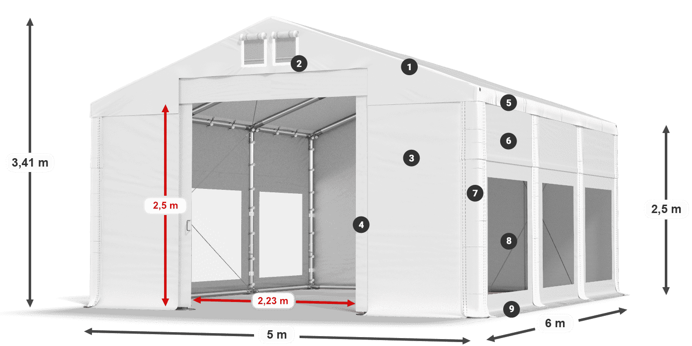 Acoperiș: FR 620 PVC Pereţi: MS 580 PVC legenda 2.5m