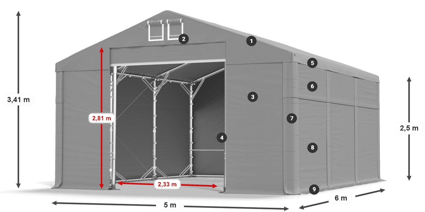 Acoperiș: FR 620 PVC Pereţi: SD 500 PVC legenda 2.5m