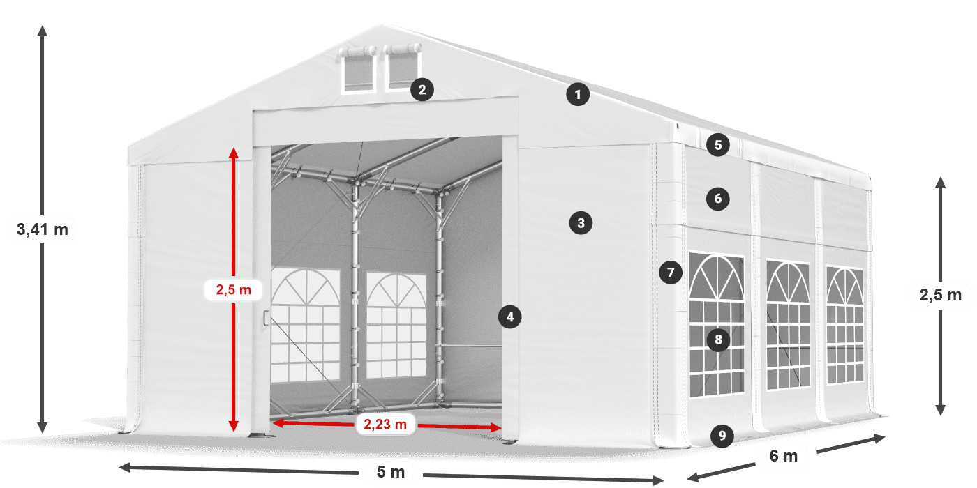 Acoperiș: FR 620 PVC Pereţi: SD 500 PVC legenda 2.5m