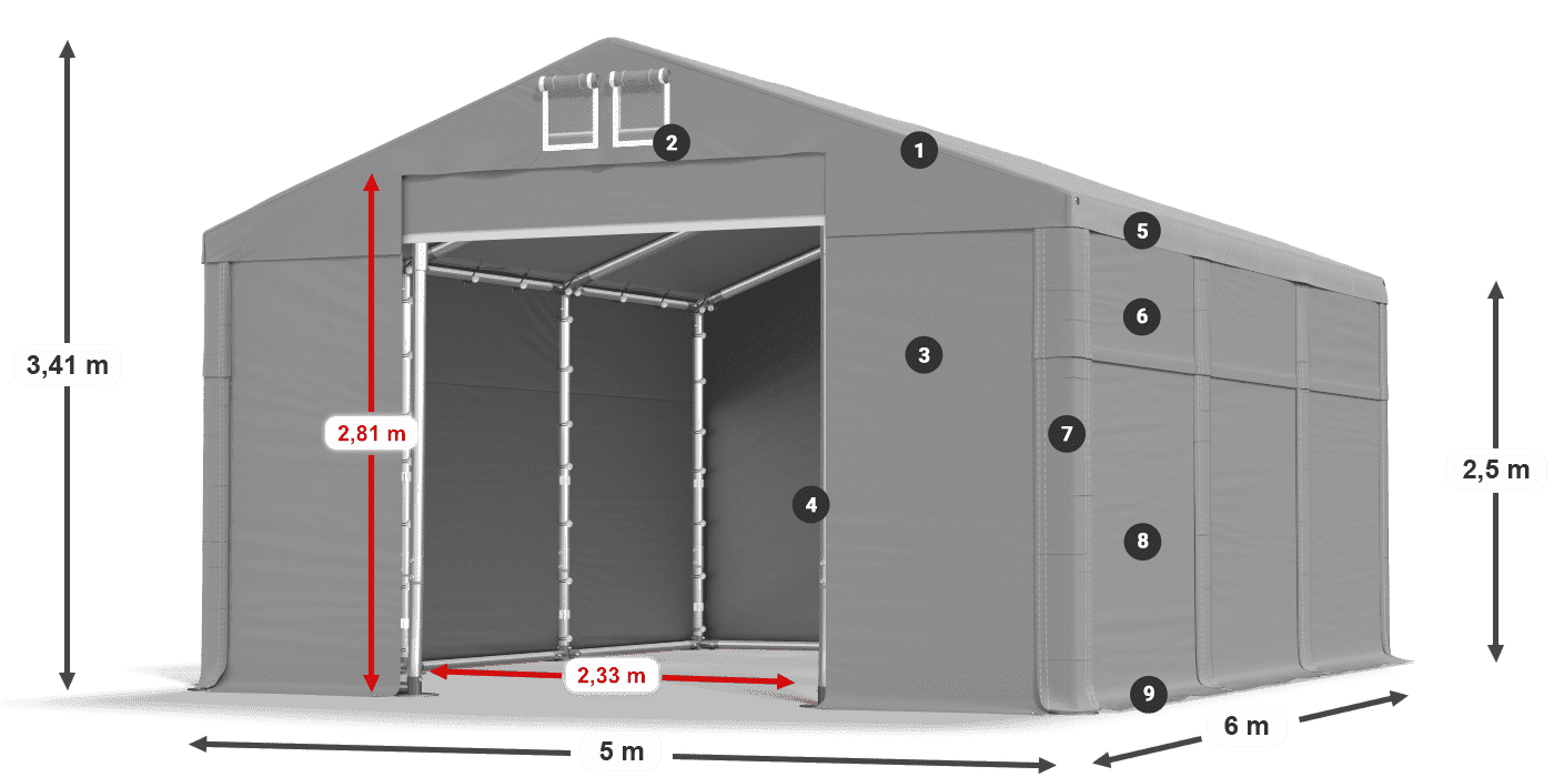 Acoperiș: MS 580 PVC Pereţi: FR 620 PVC legenda 2.5m