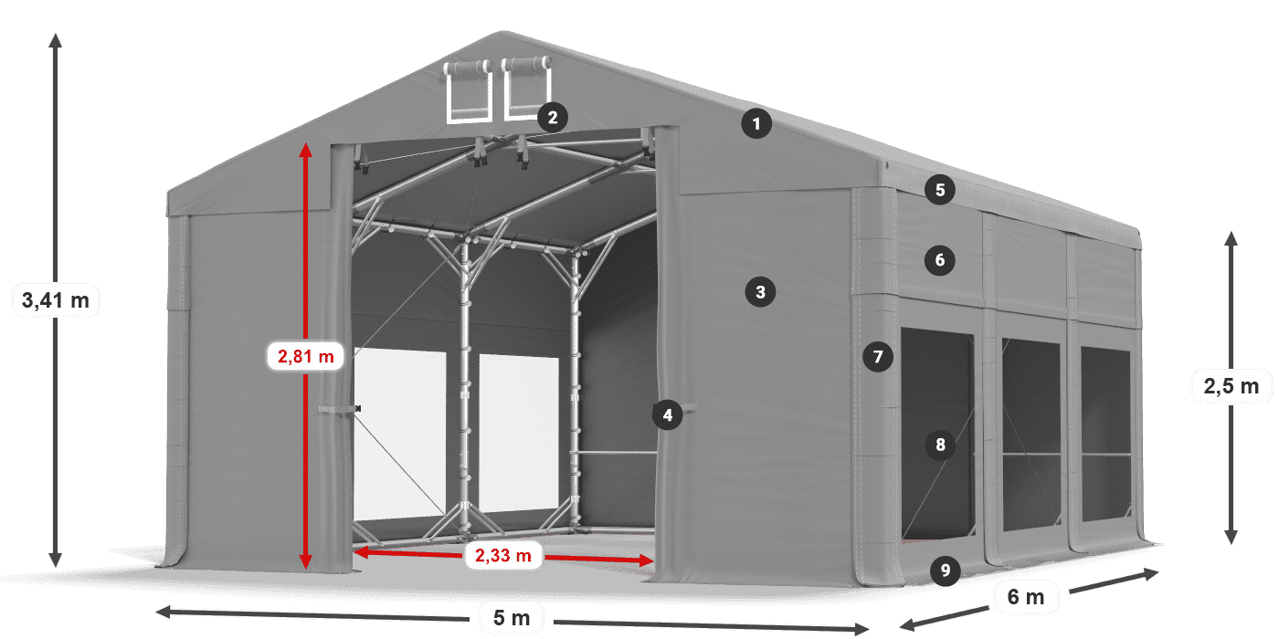 Acoperiș: MS 580 PVC Pereţi: MS 580 PVC legenda 2.5m