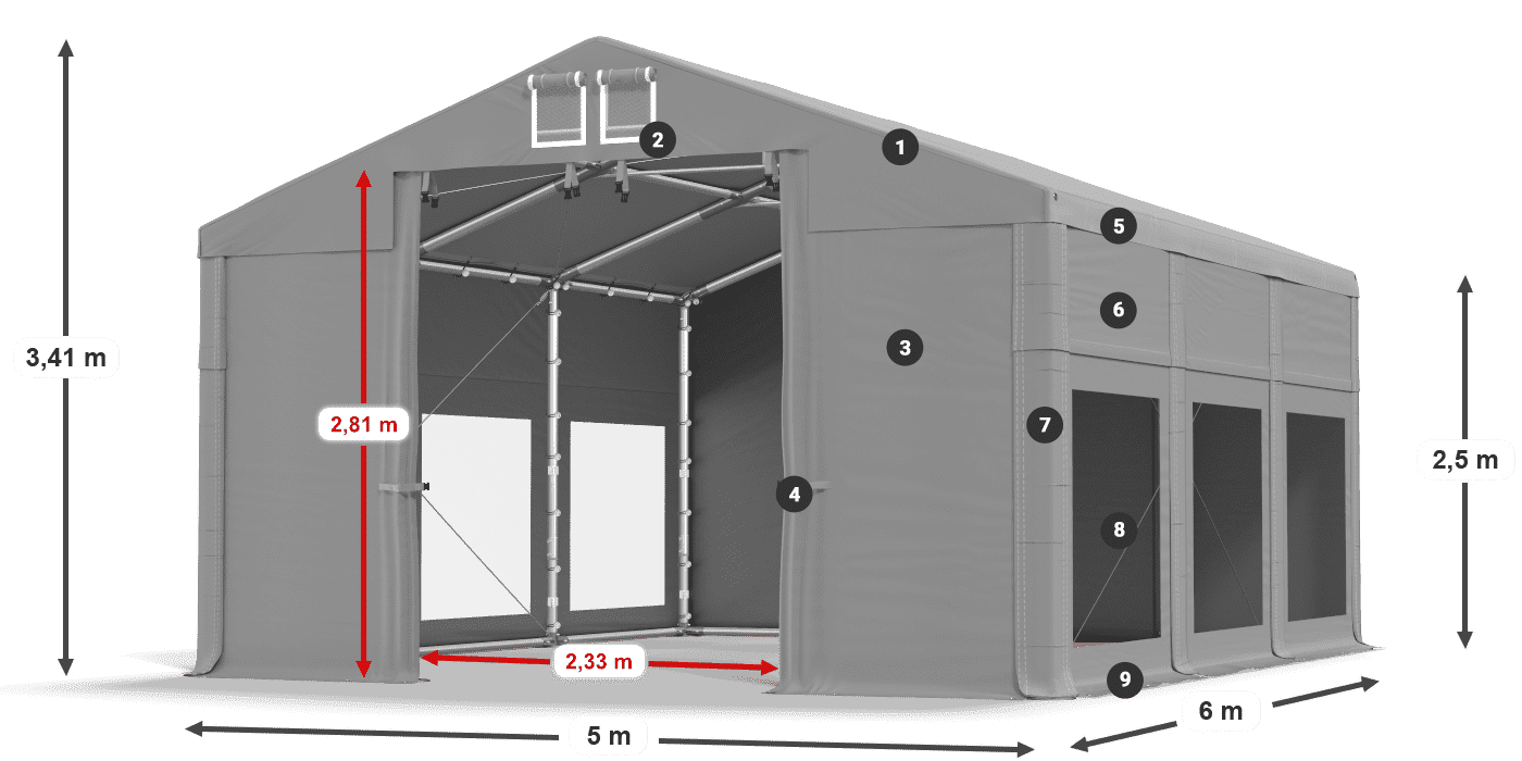 Acoperiș: MS 580 PVC Pereţi: MS 580 PVC legenda 2.5m