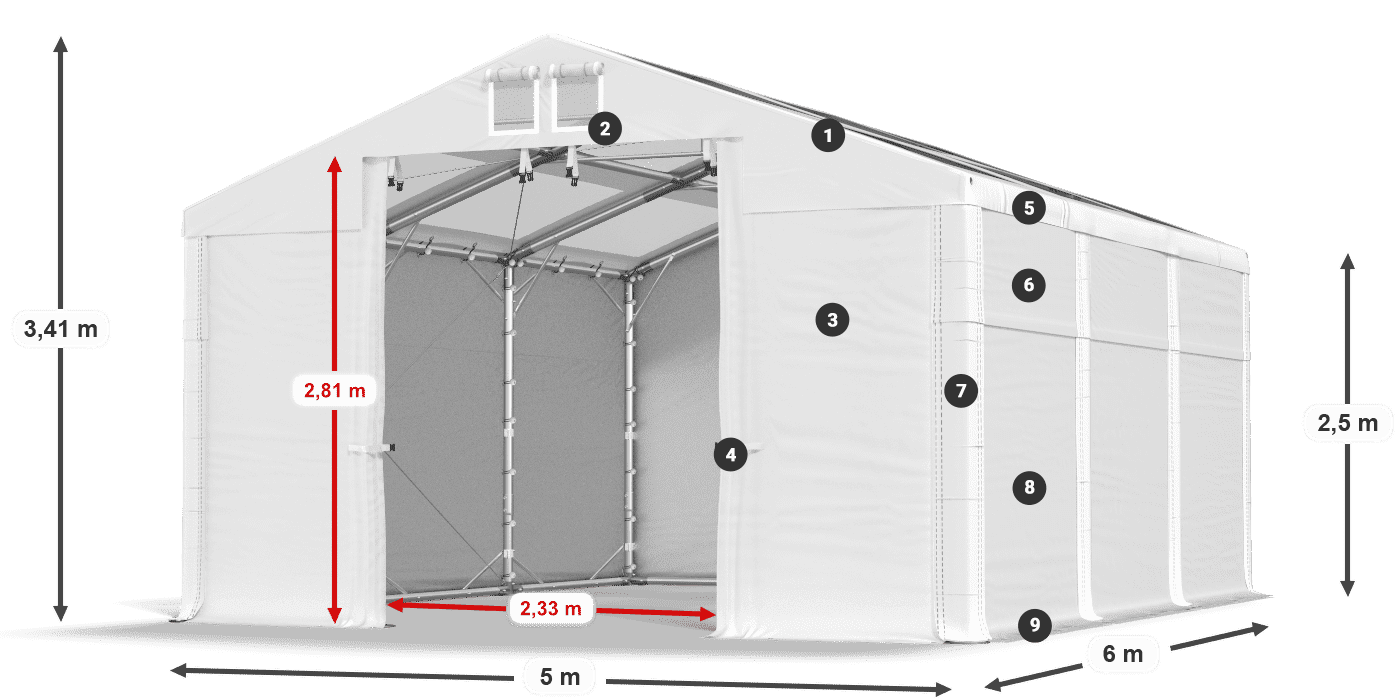 Acoperiș: MS T 580 PVC Pereţi: SD 500 PVC legenda 2.5m