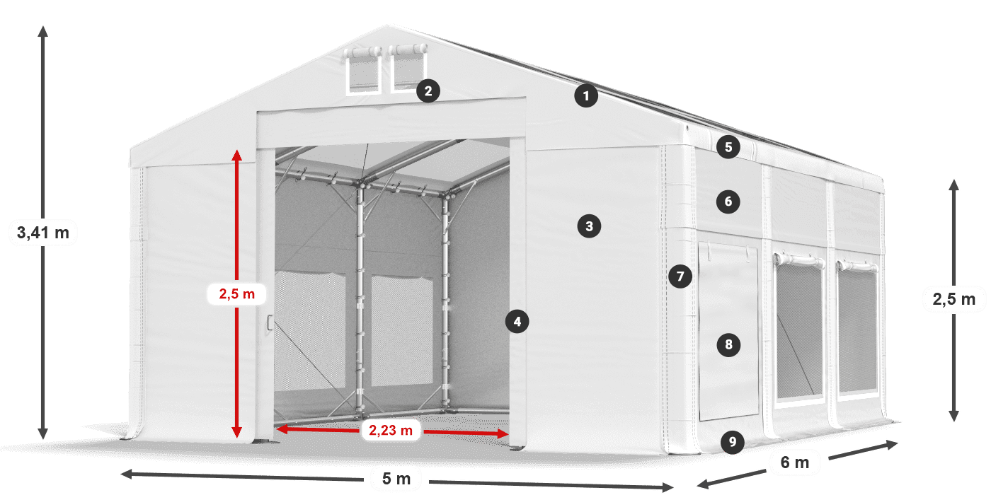 Acoperiș: MS T 580 PVC Pereţi: SD M 500 PVC legenda 2.5m