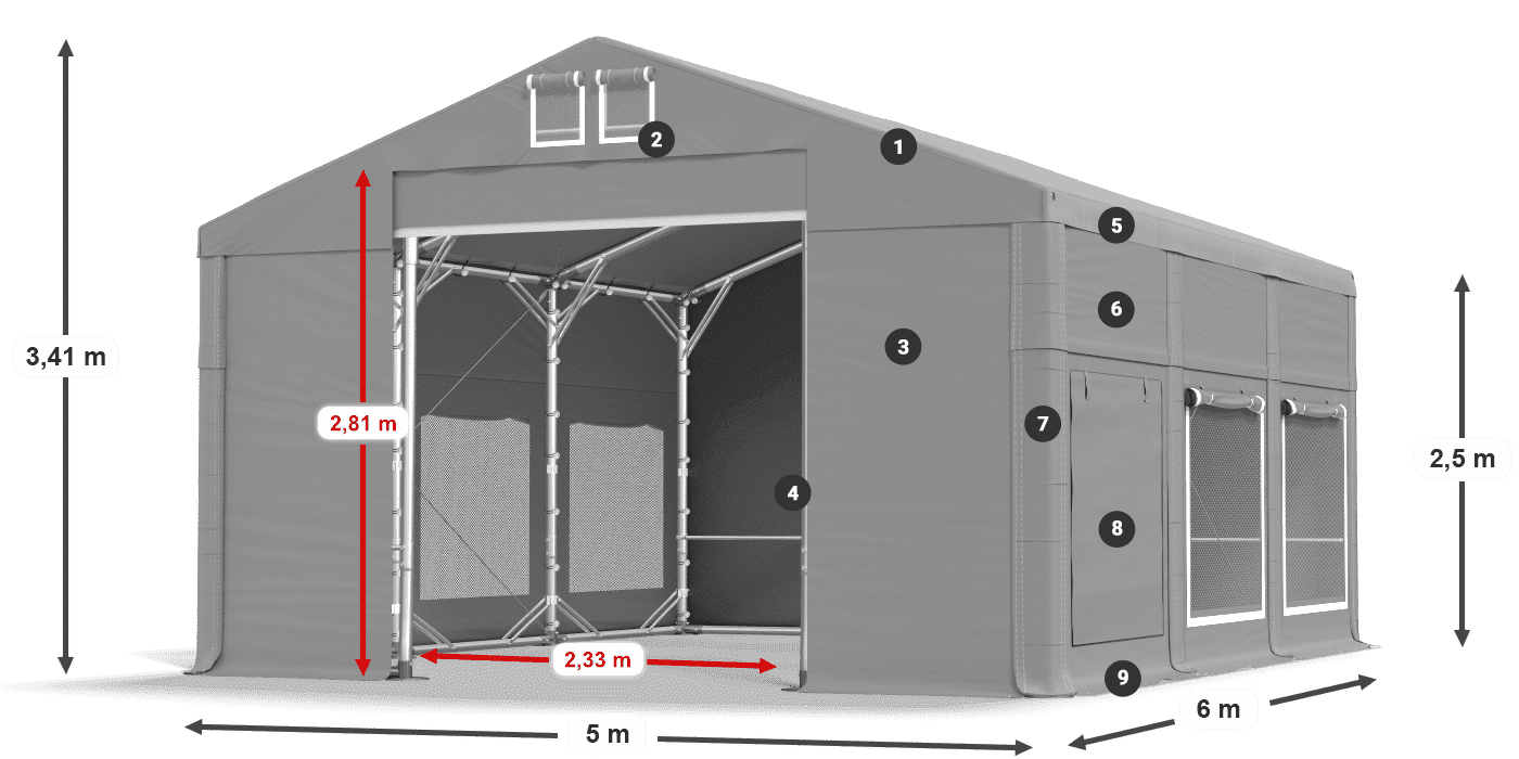 Acoperiș: MS 580 PVC Pereţi: SD M 500 PVC legenda 2.5m