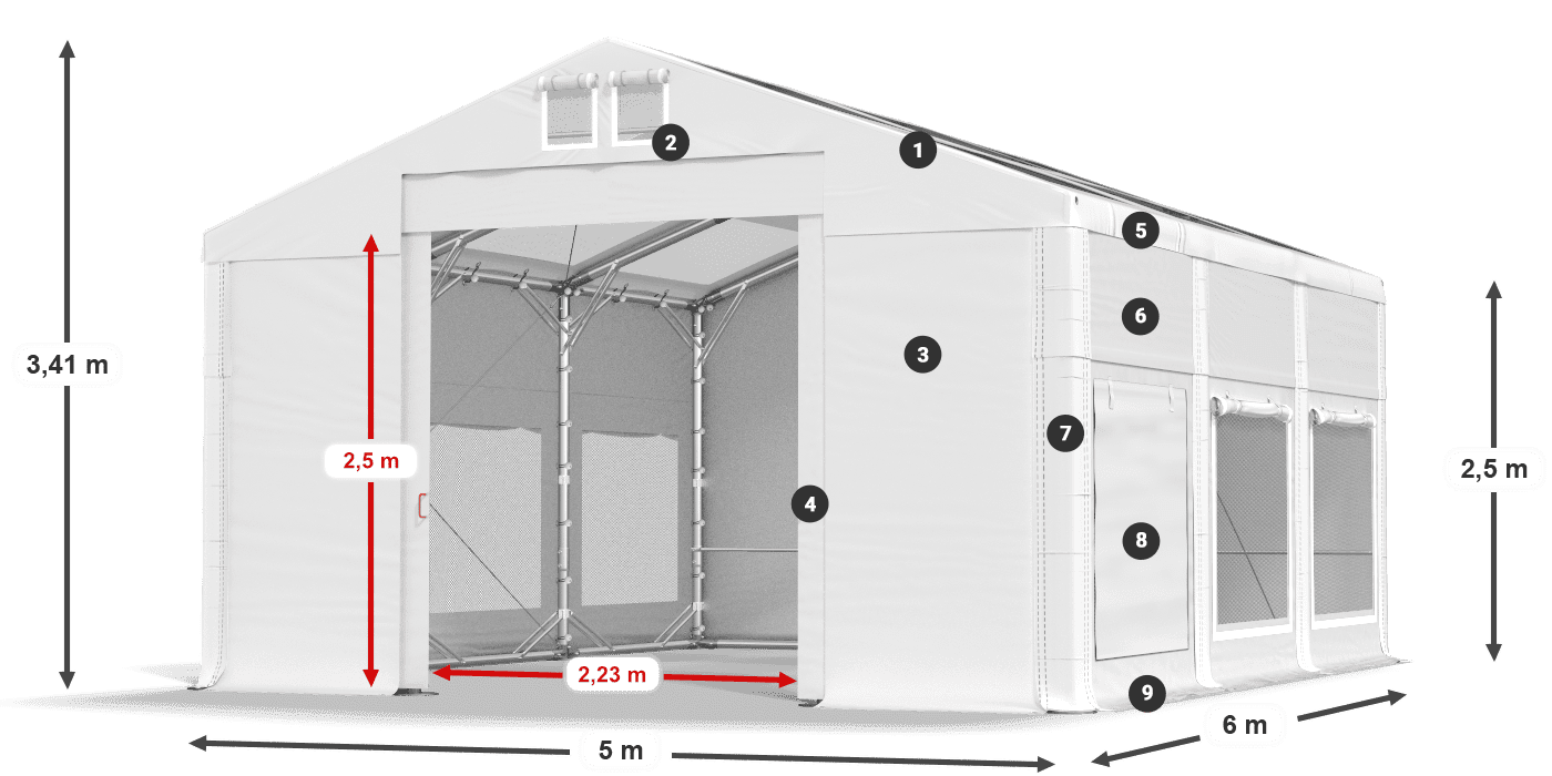 Acoperiș: MS T 580 PVC Pereţi: SD M 500 PVC legenda 2.5m