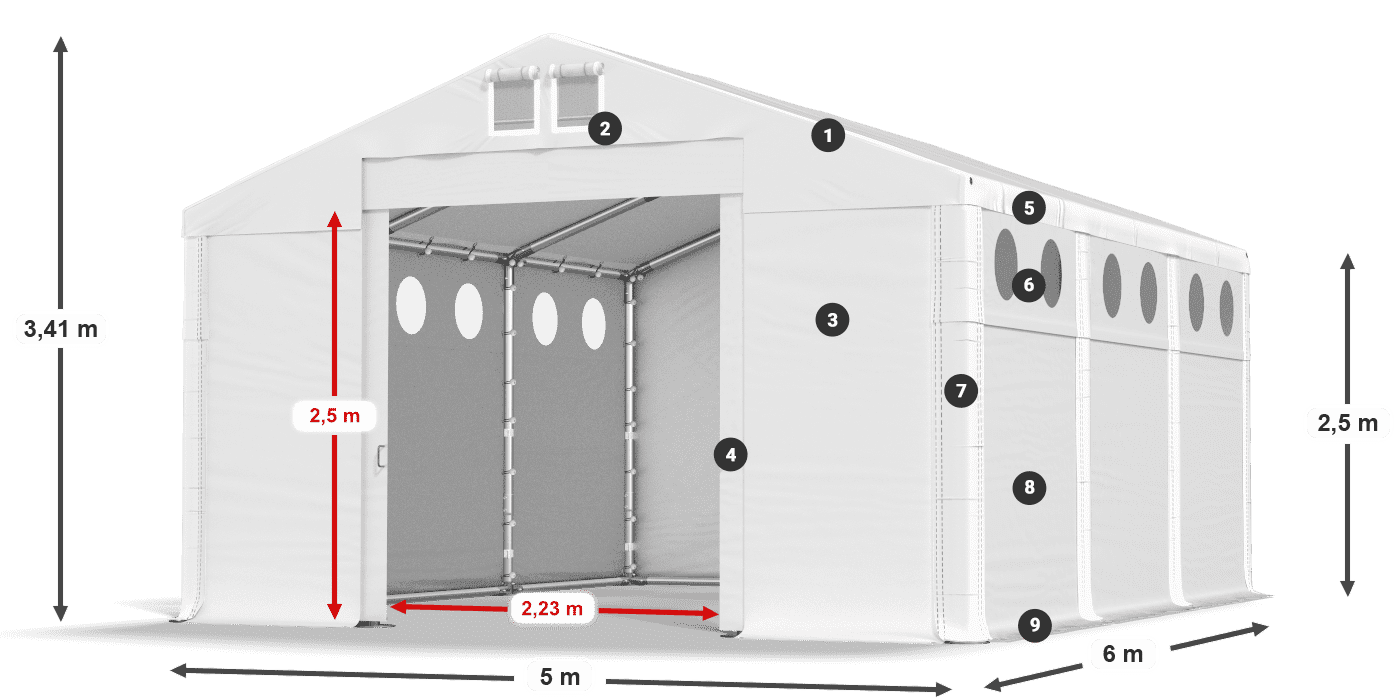 Acoperiș: MS 580 PVC Pereţi: SD O 500 PVC legenda 2.5m