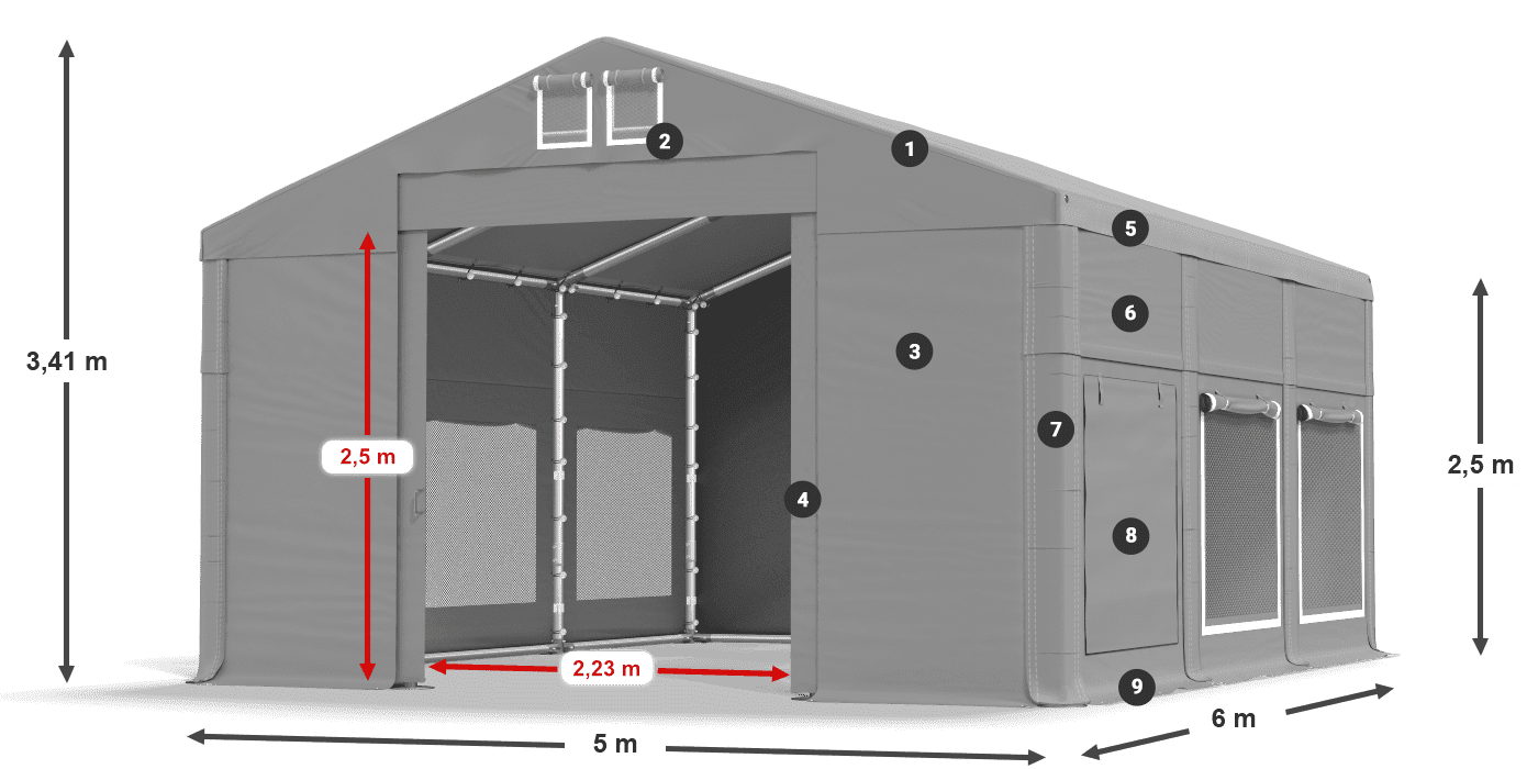 Acoperiș: MS 580 PVC Pereţi: SD M 500 PVC legenda 2.5m