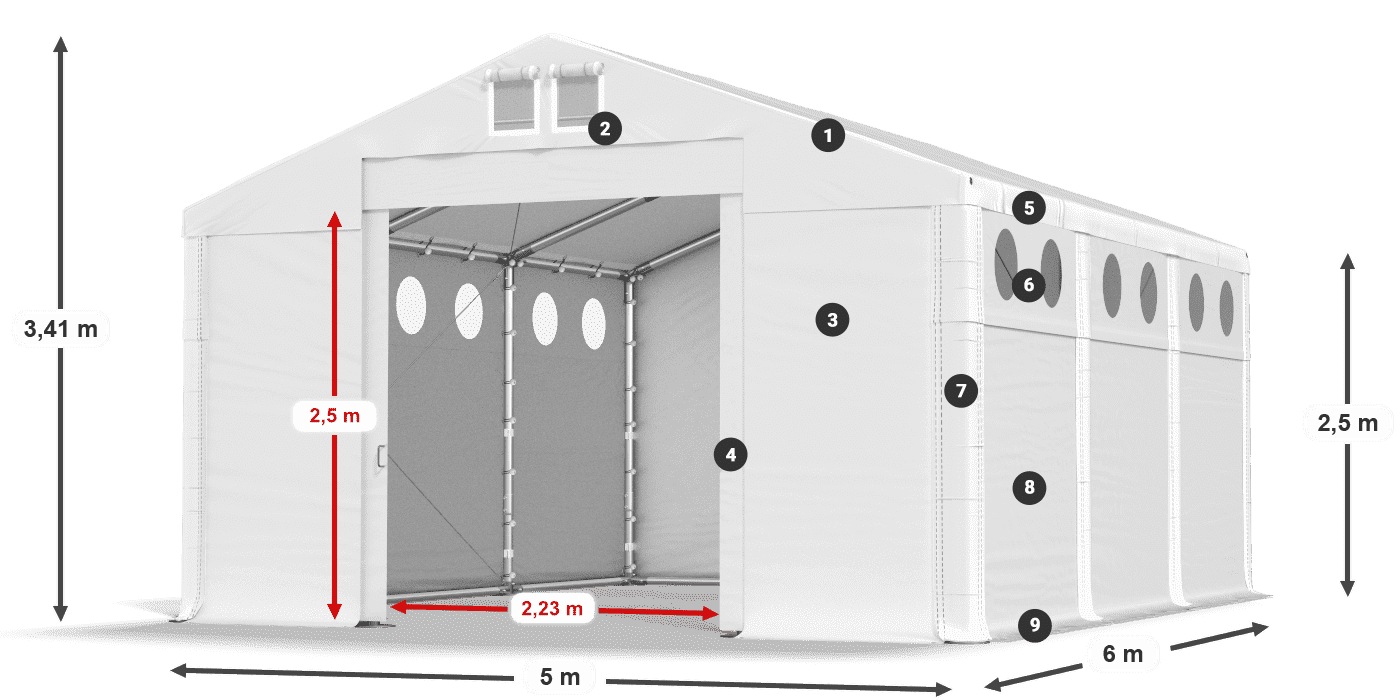 Acoperiș: MS 580 PVC Pereţi: SD O 500 PVC legenda 2.5m