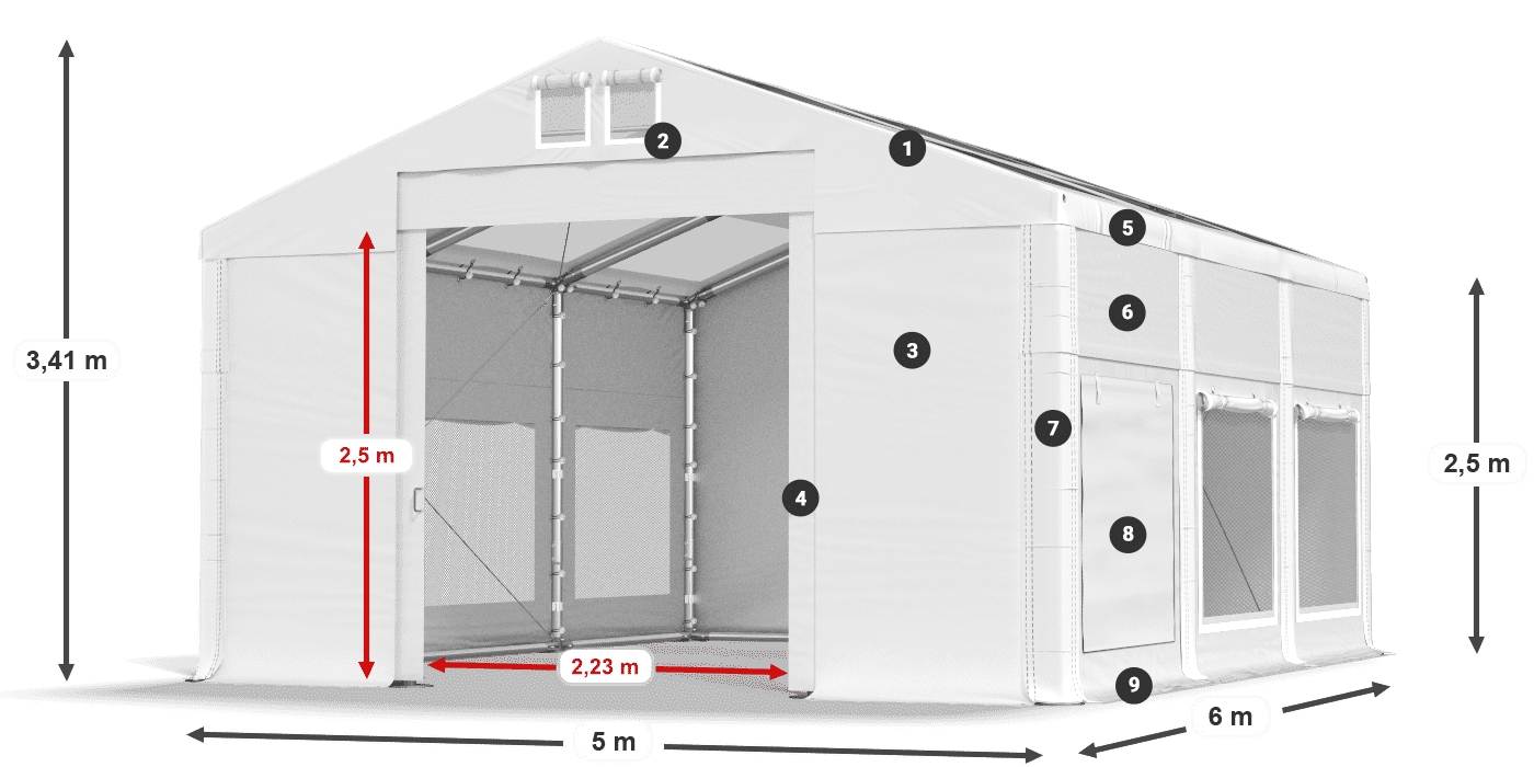 Acoperiș: MS T 580 PVC Pereţi: SD M 500 PVC legenda 2.5m