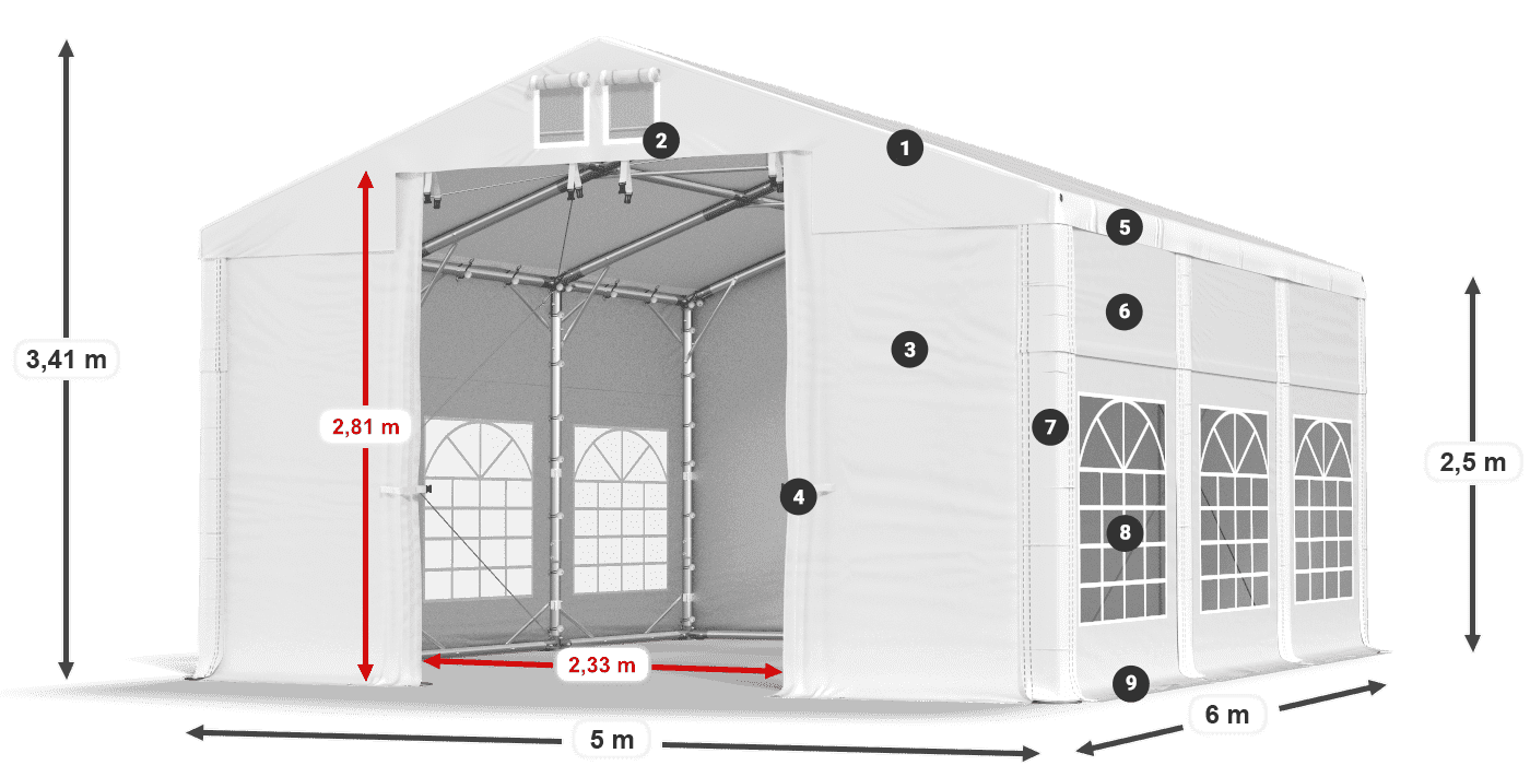 Acoperiș: SD 560 PVC Pereţi: FR 620 PVC legenda 2.5m