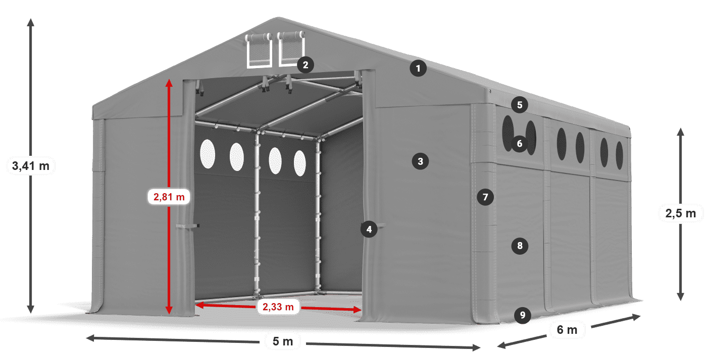 Acoperiș: SD 560 PVC Pereţi: FR O 620 PVC legenda 2.5m