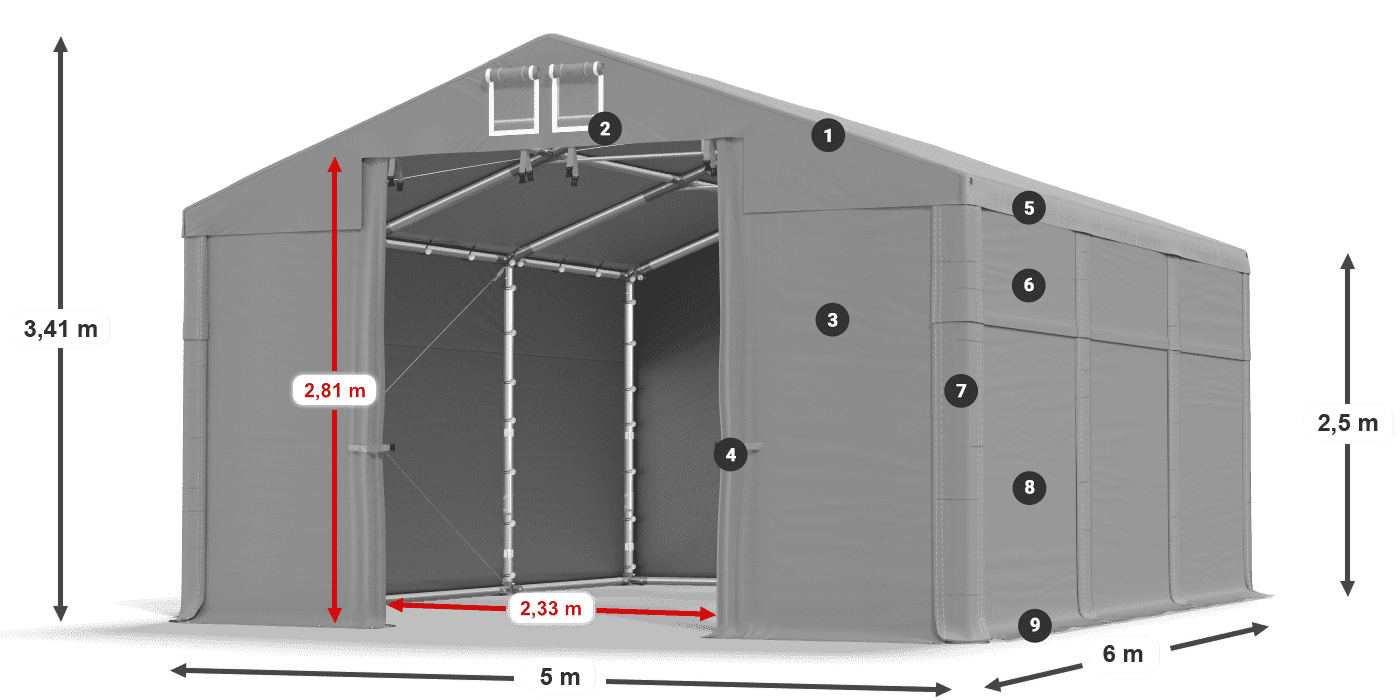 Acoperiș: SD 560 PVC Pereţi: FR 620 PVC legenda 2.5m