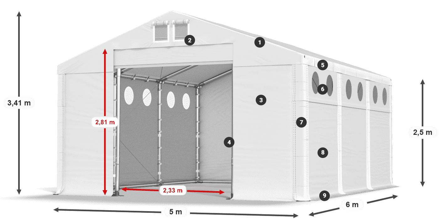 Acoperiș: SD 560 PVC Pereţi: FR O 620 PVC legenda 2.5m