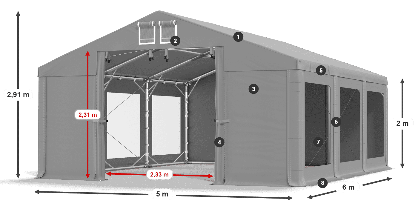 Acoperiș: FR 620 PVC Pereţi: MS 580 PVC 2m legenda