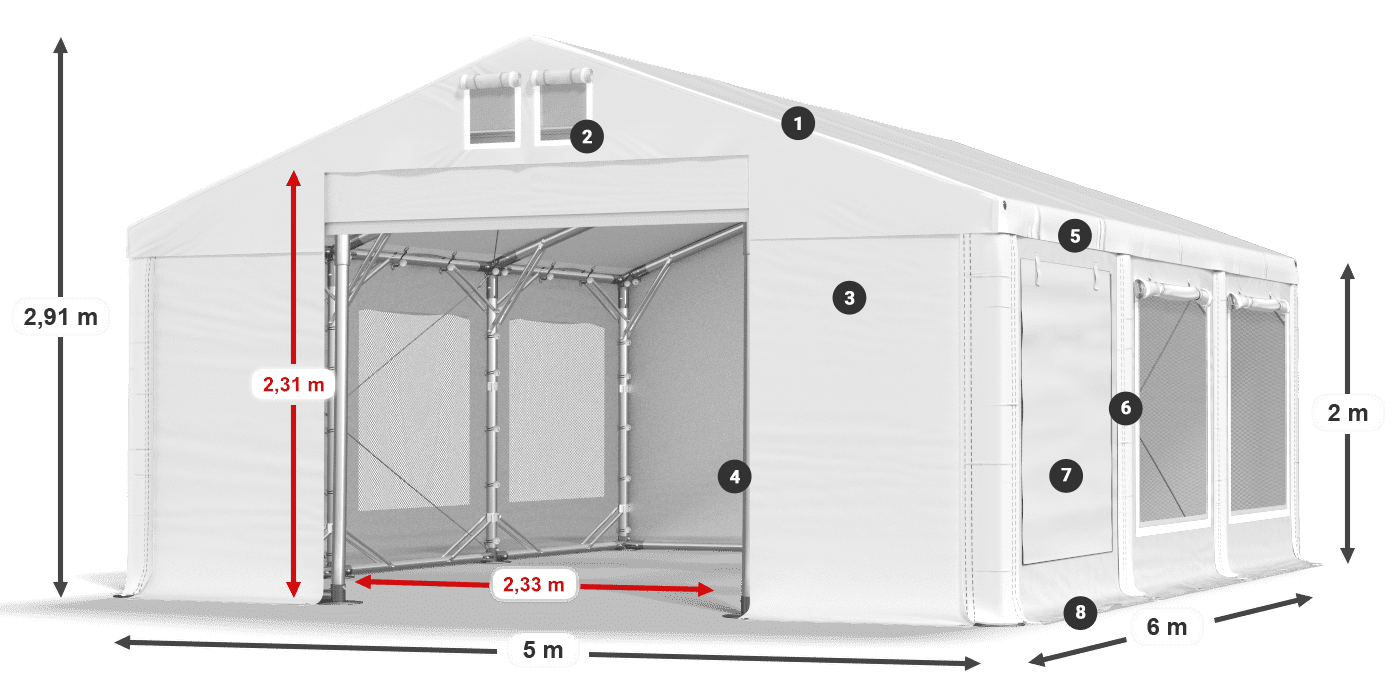 Acoperiș: FR 620 PVC Pereţi: SD 500 PVC 2m legenda