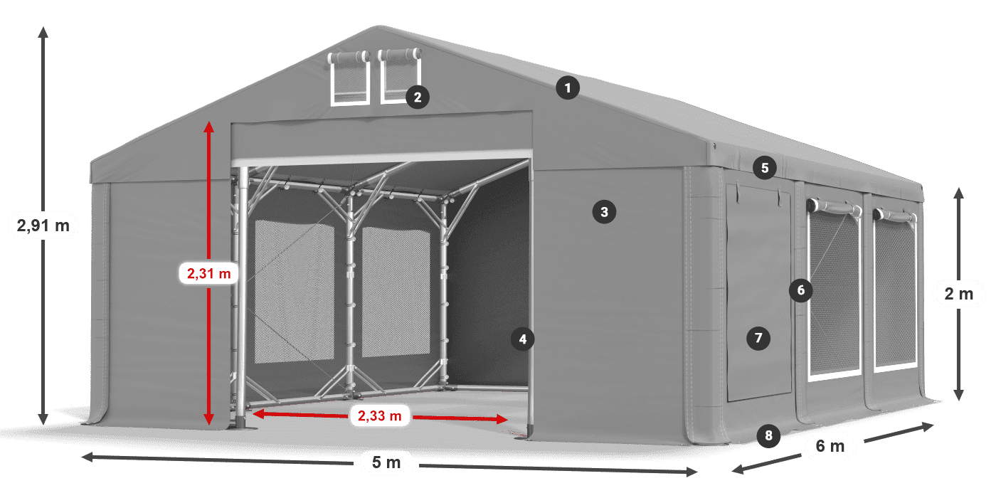 Acoperiș: FR 620 PVC Pereţi: SD 500 PVC 2m legenda