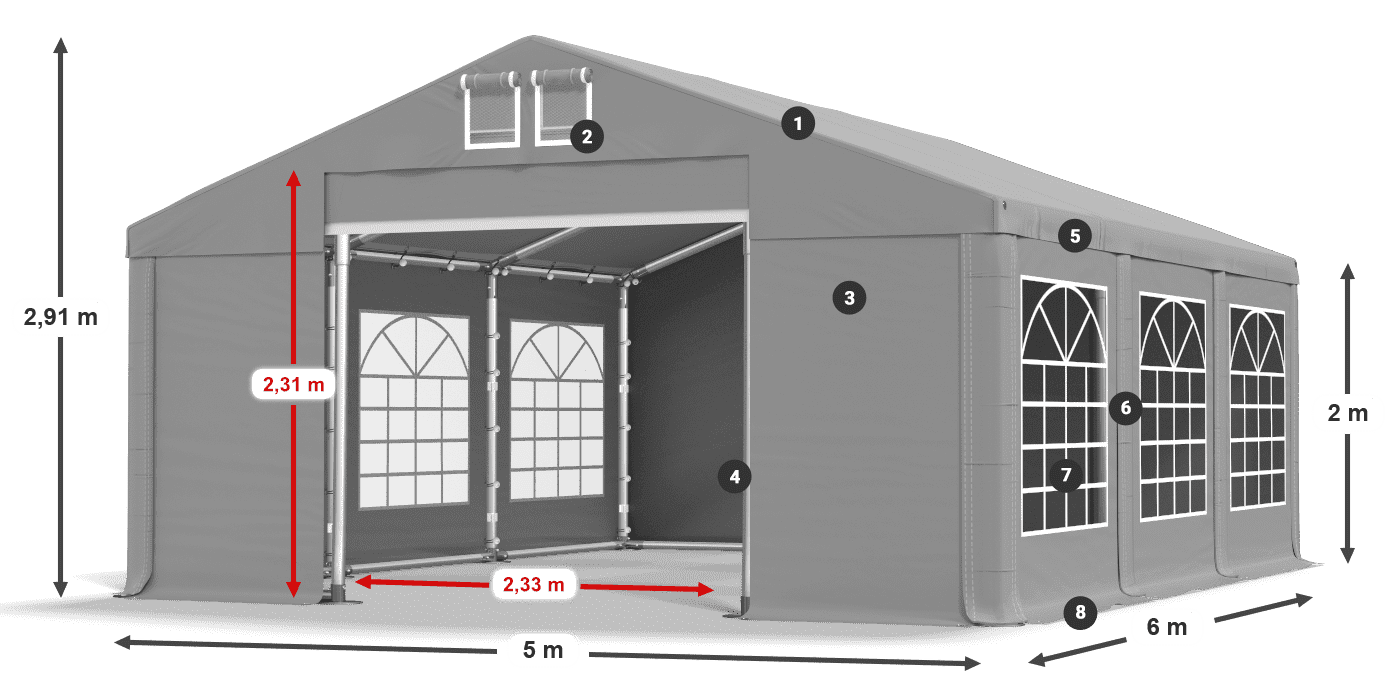 Acoperiș: FR 620 PVC Pereţi: SD 500 PVC 2m legenda