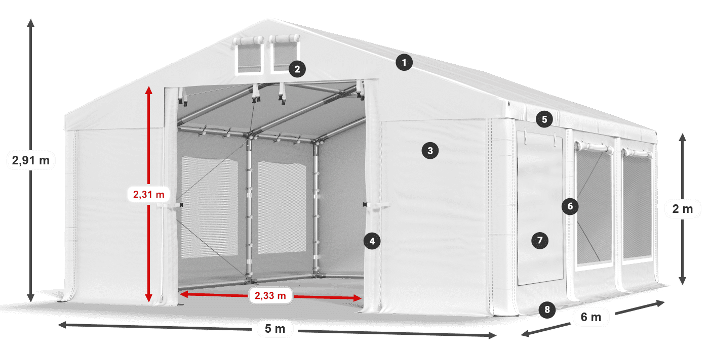 Acoperiș: FR 620 PVC Pereţi: SD 500 PVC 2m legenda